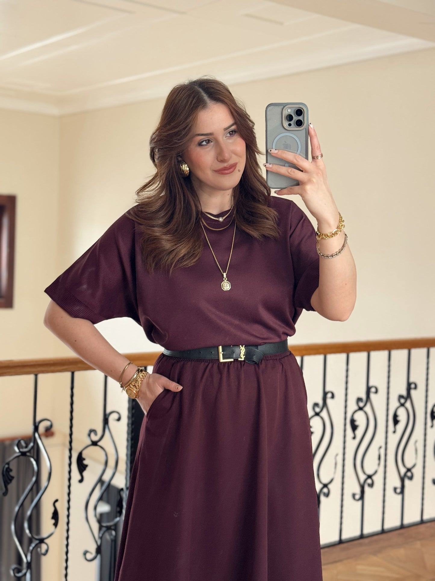Kısa Kollu Oversize Triko Kazak-MÜRDÜM