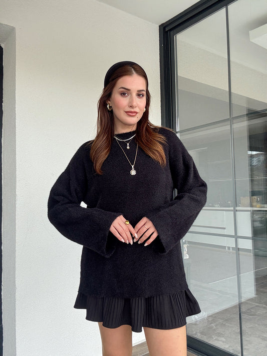 Sakallı triko kazak-SİYAH