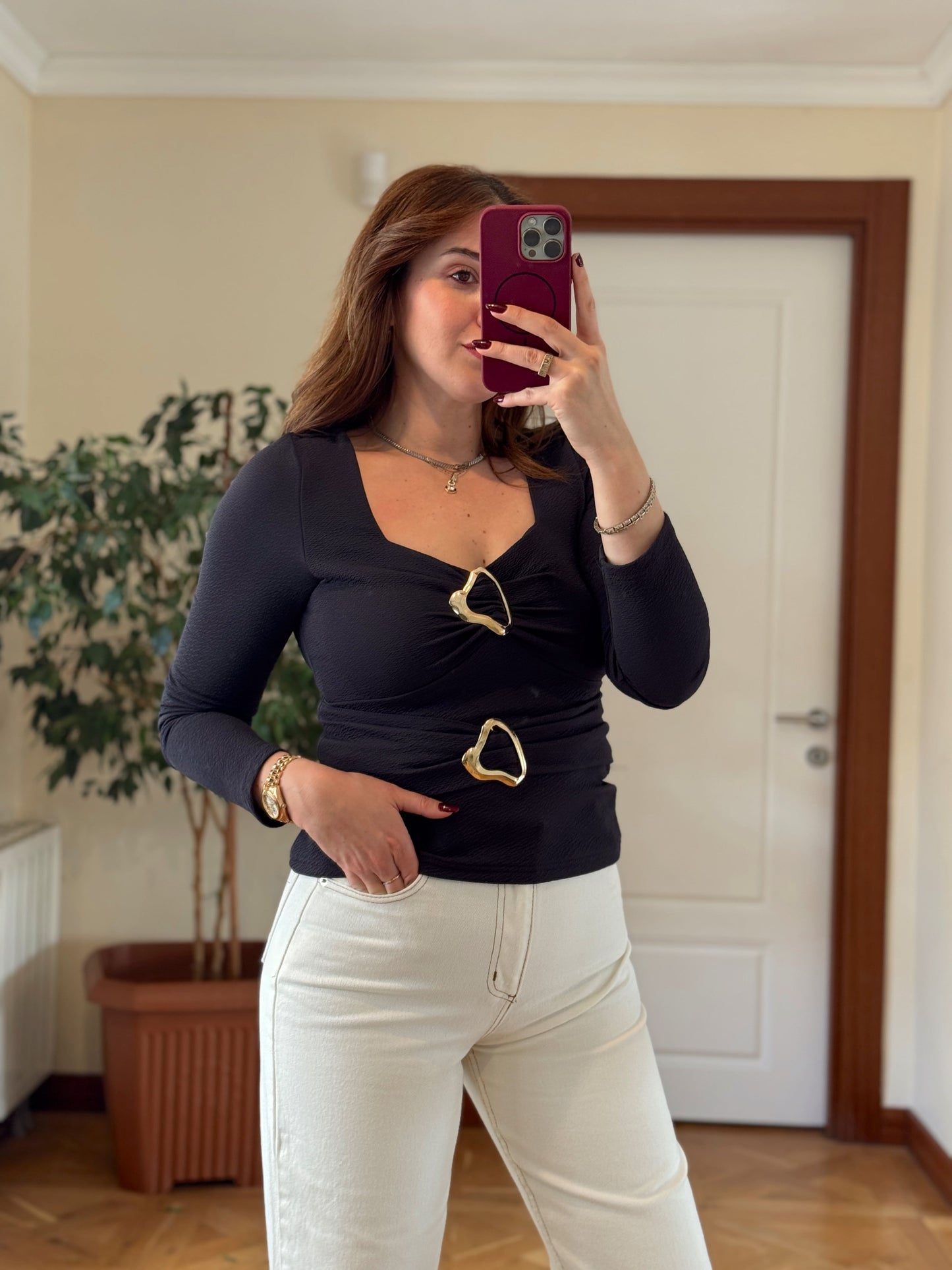 Çift tokalı bluz-LACİVERT