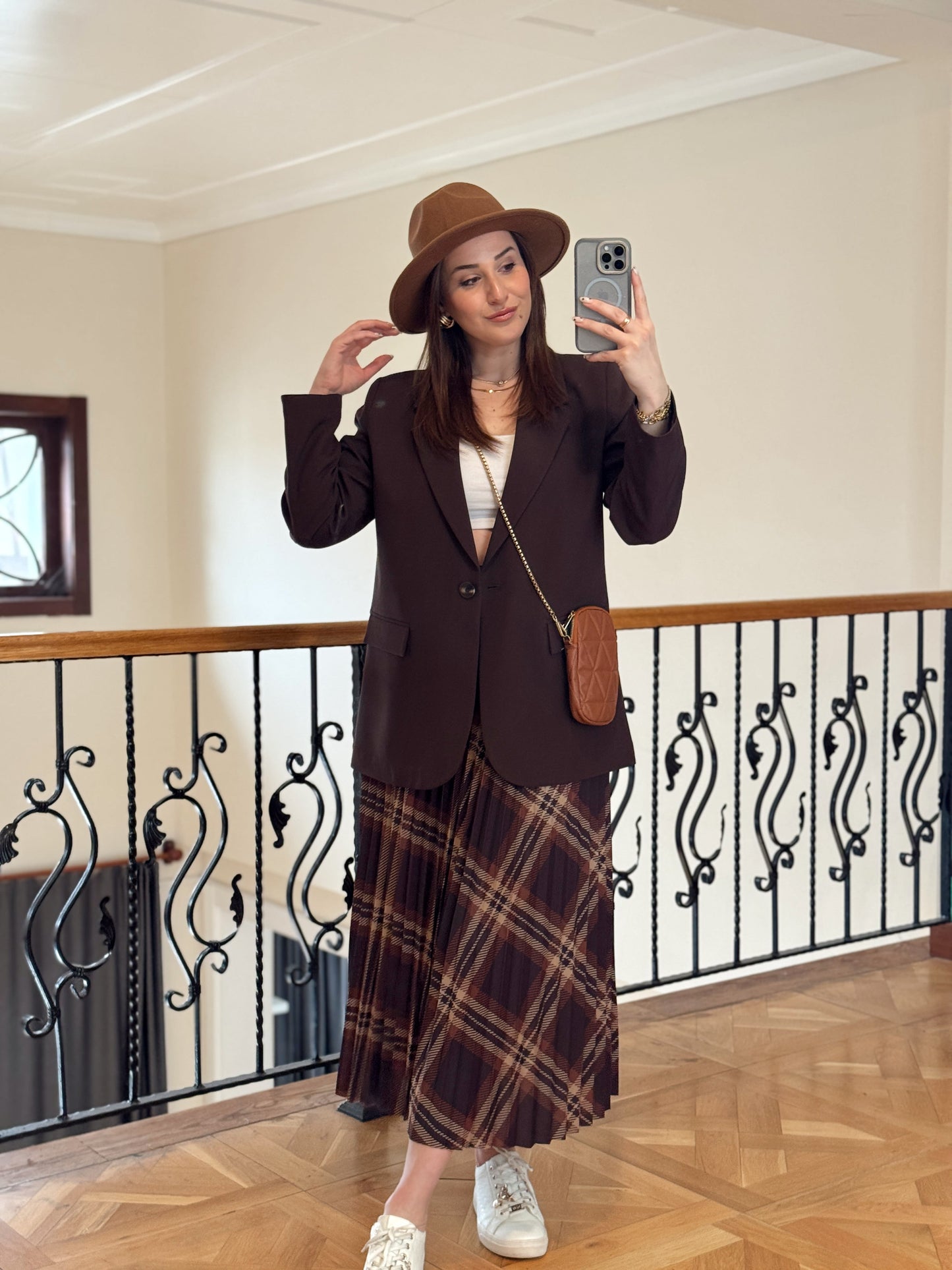 Pliseli Uzun Etek-KAHVERENGİ