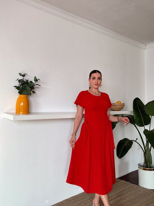 Yanları bağlama detaylı Aerobin elbise KIRMIZI