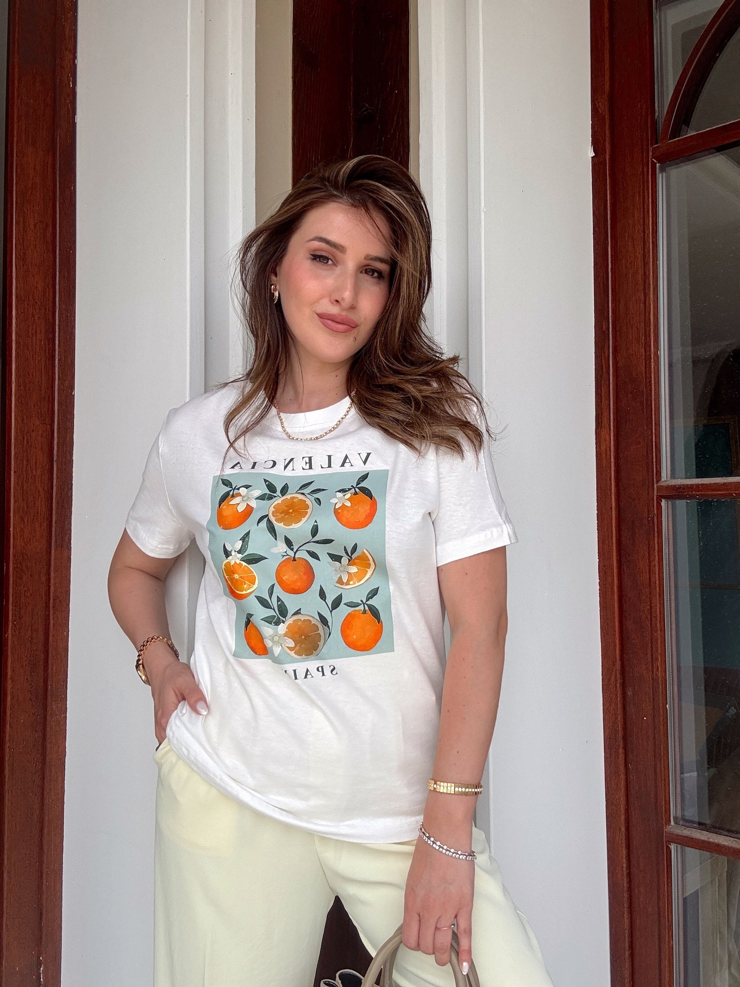 VALENCİA baskılı basic tişört BEYAZ