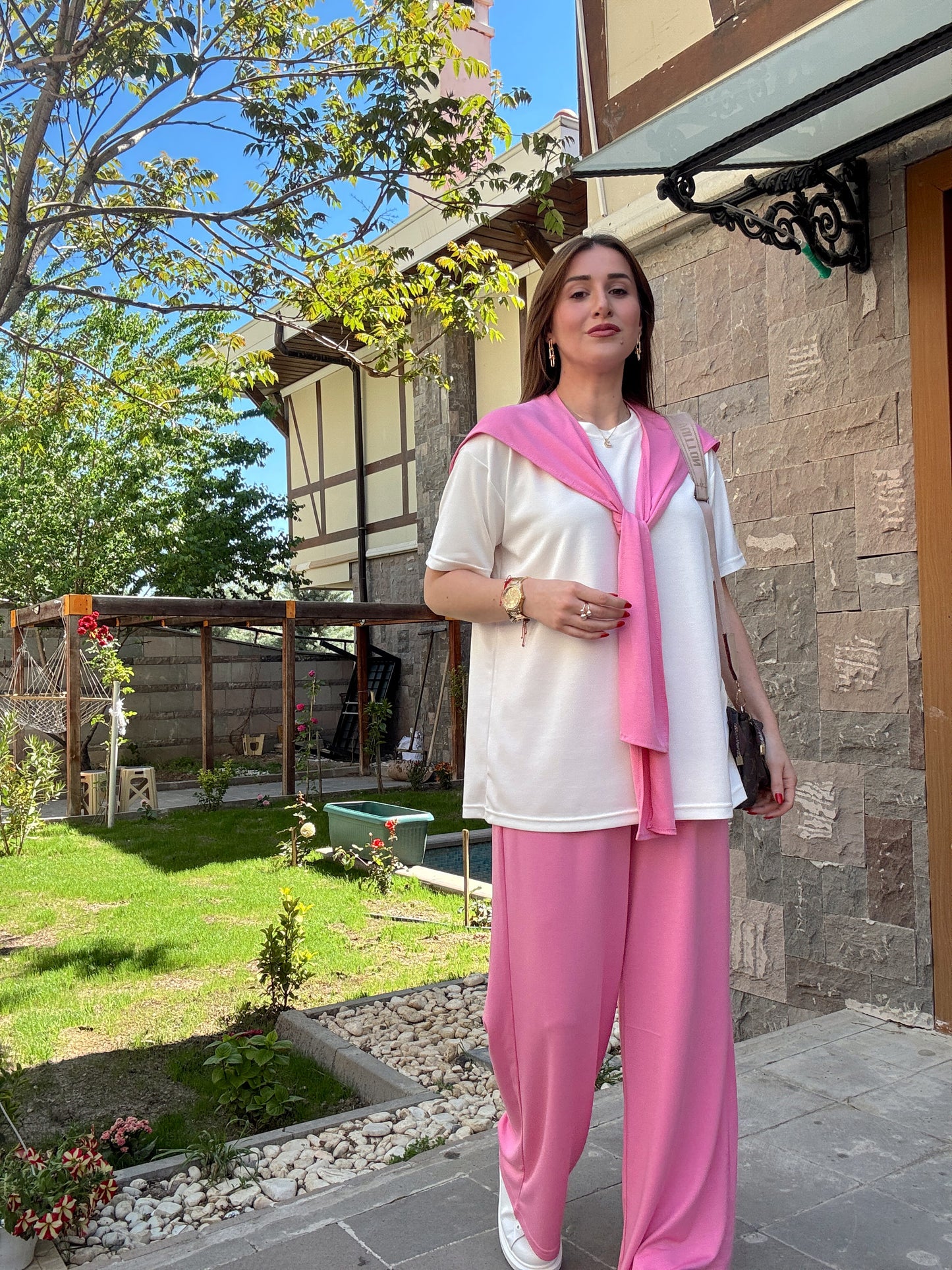 3 Parça Bağlama detaylı Takım Pembe