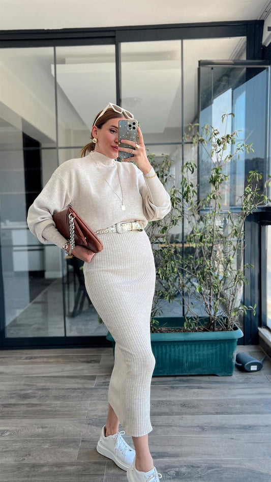 İki Parça Jileli Takım - BEJ