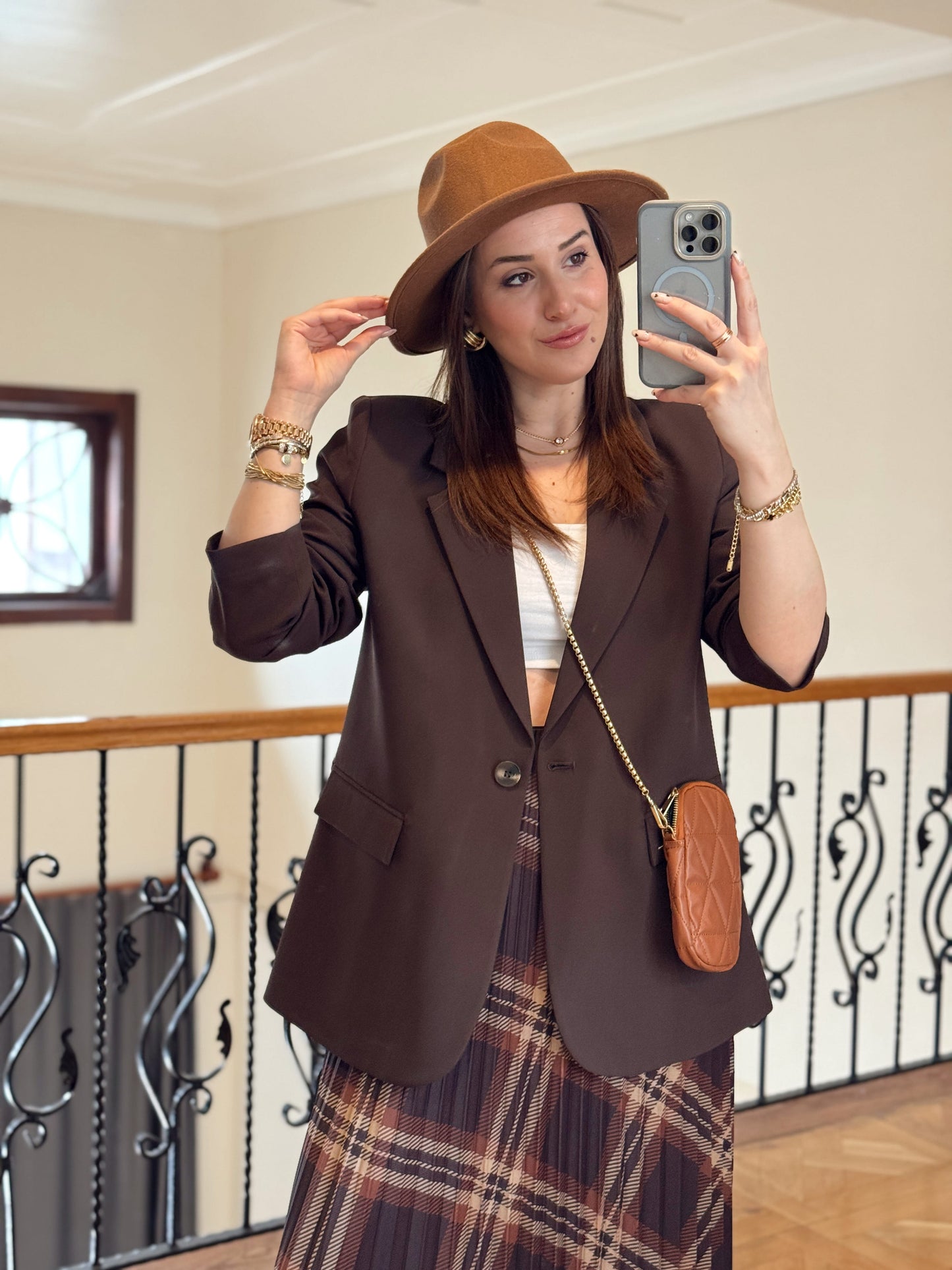 Tek düğme astarlı Naomi Ceket-KAHVERENGİ