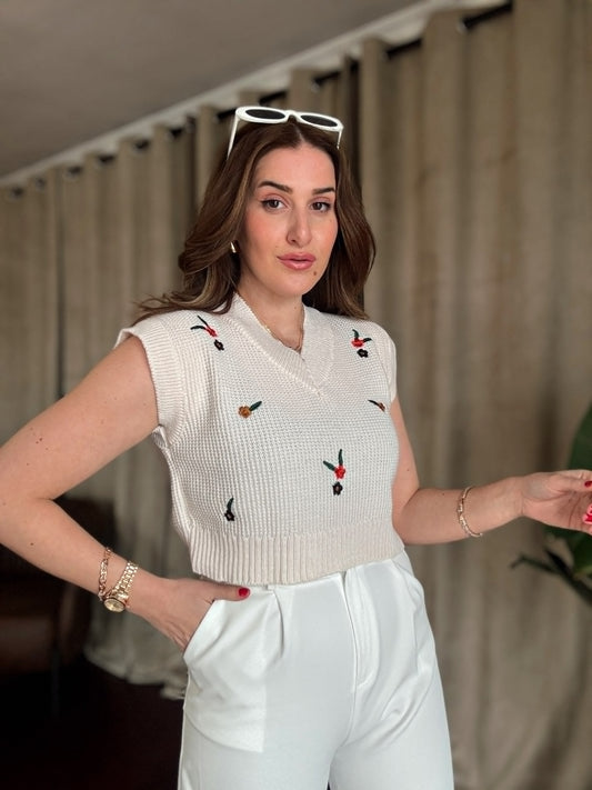 Çiçek Desen Süveter - LATTE