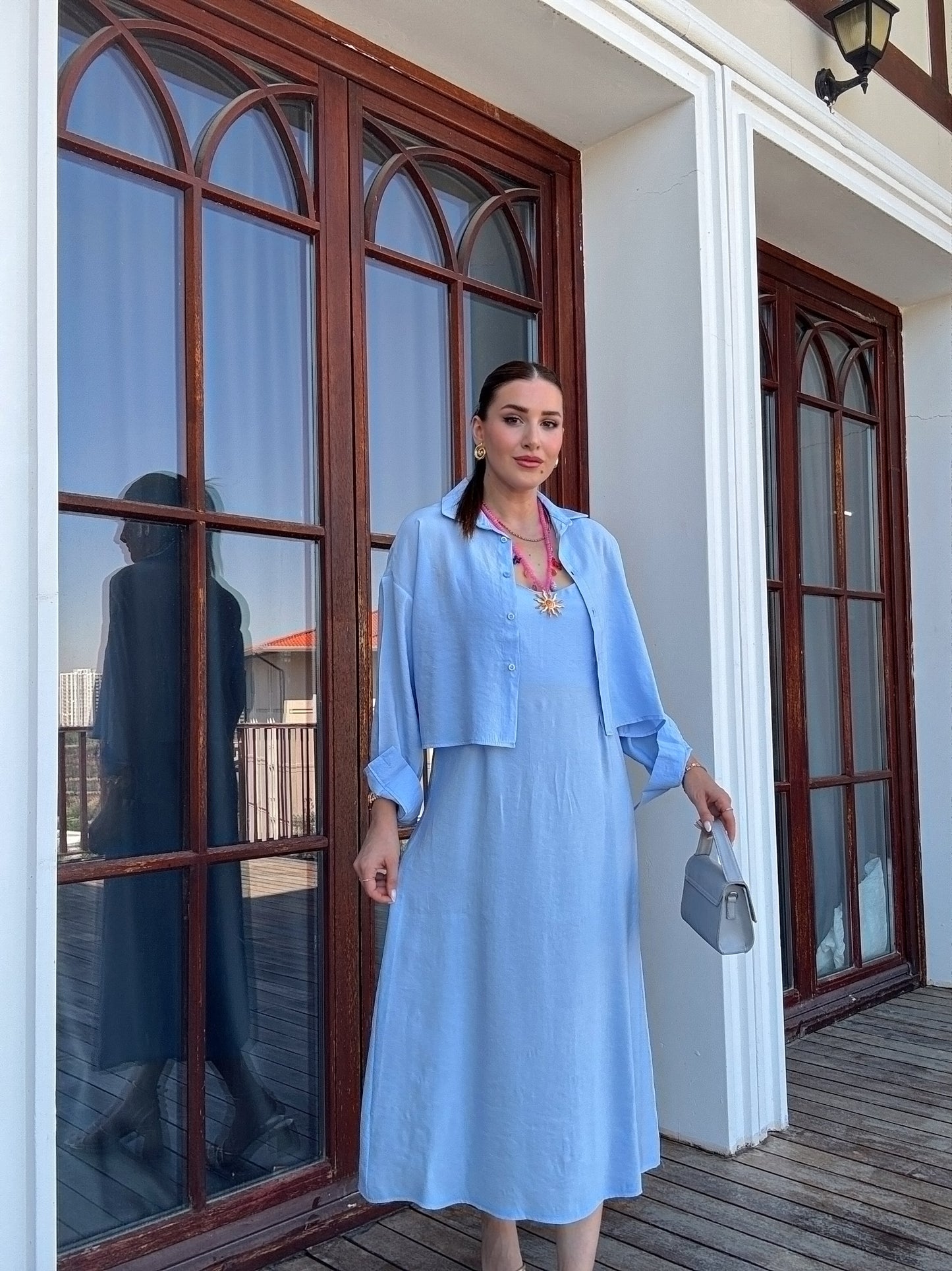 LİZBON gömlek elbiseli ikili takım BEBE MAVİ