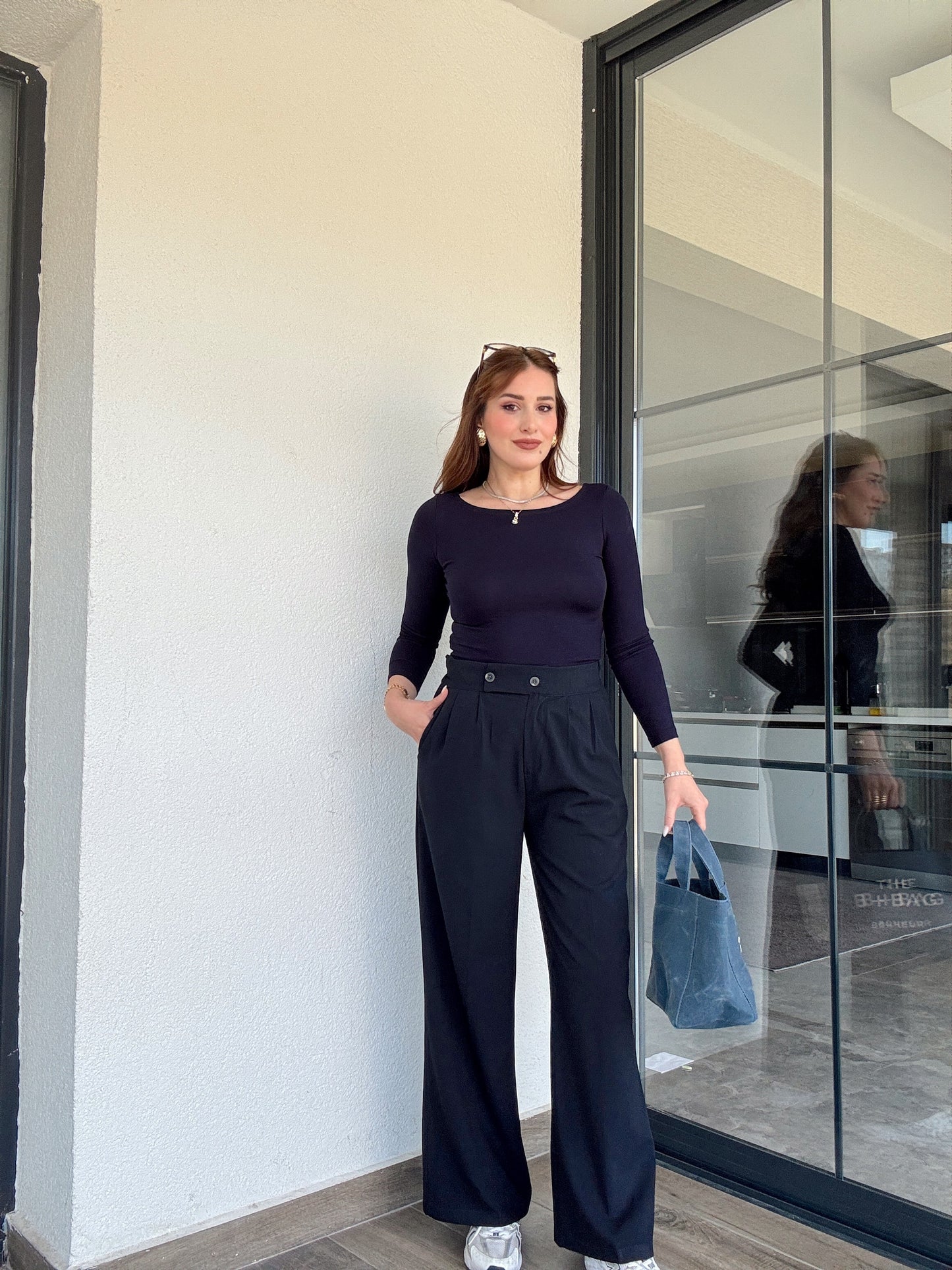 Çift düğme palazzo pantolon-LACİVERT