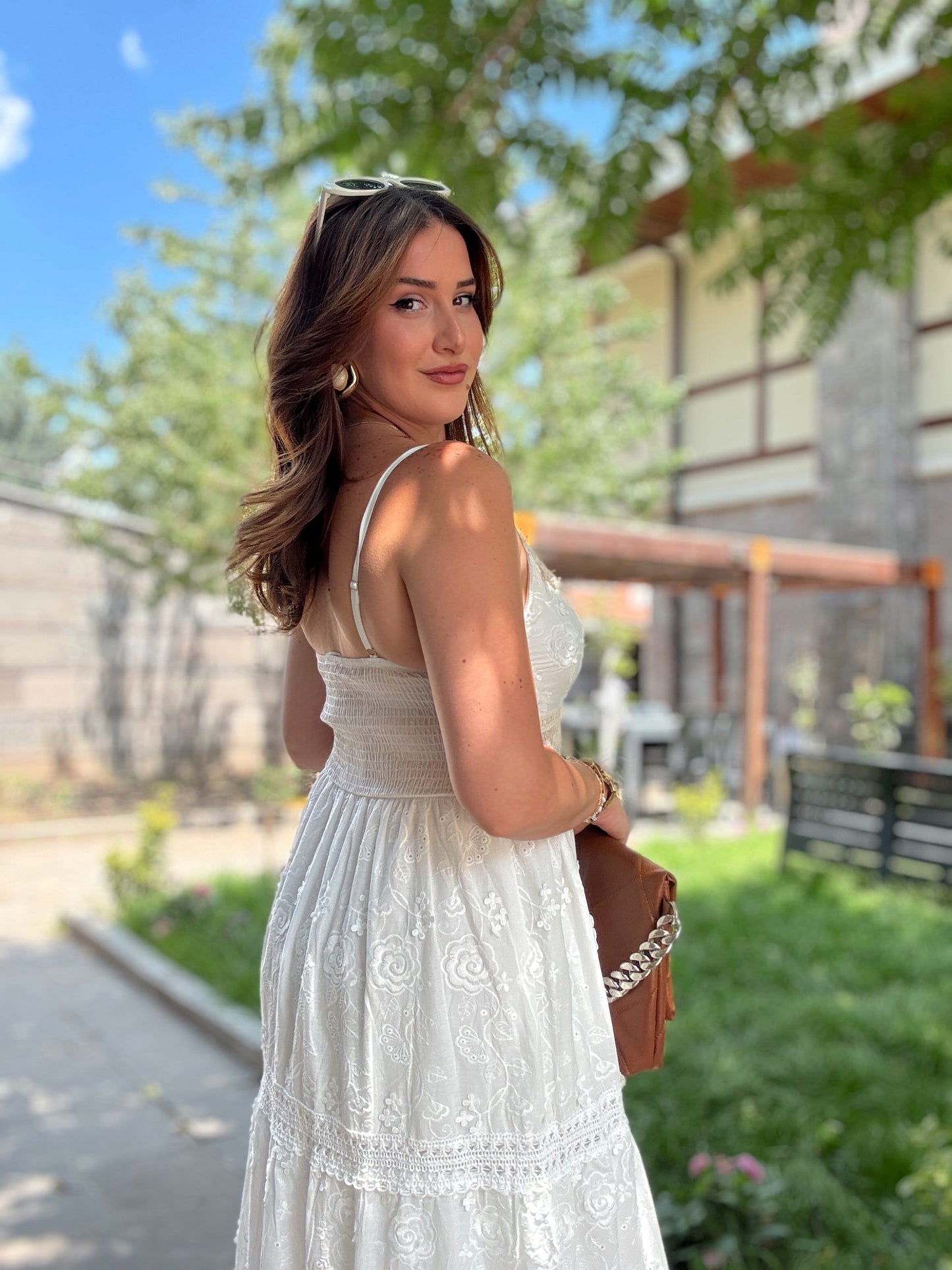 Alaçatı Püskül detaylı Premium Elbise Ekru