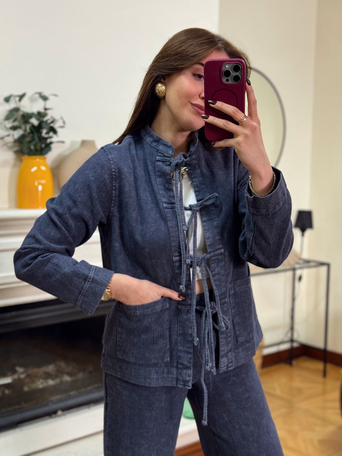 RUFFY bağlamalı yıkamalı gabardin ikili takım ANTRASİT