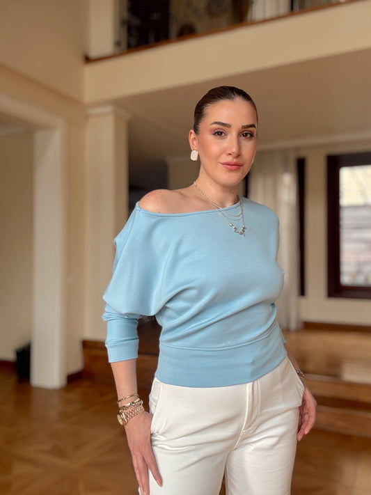 KAYIK YAKA BLUZ-MAVİ