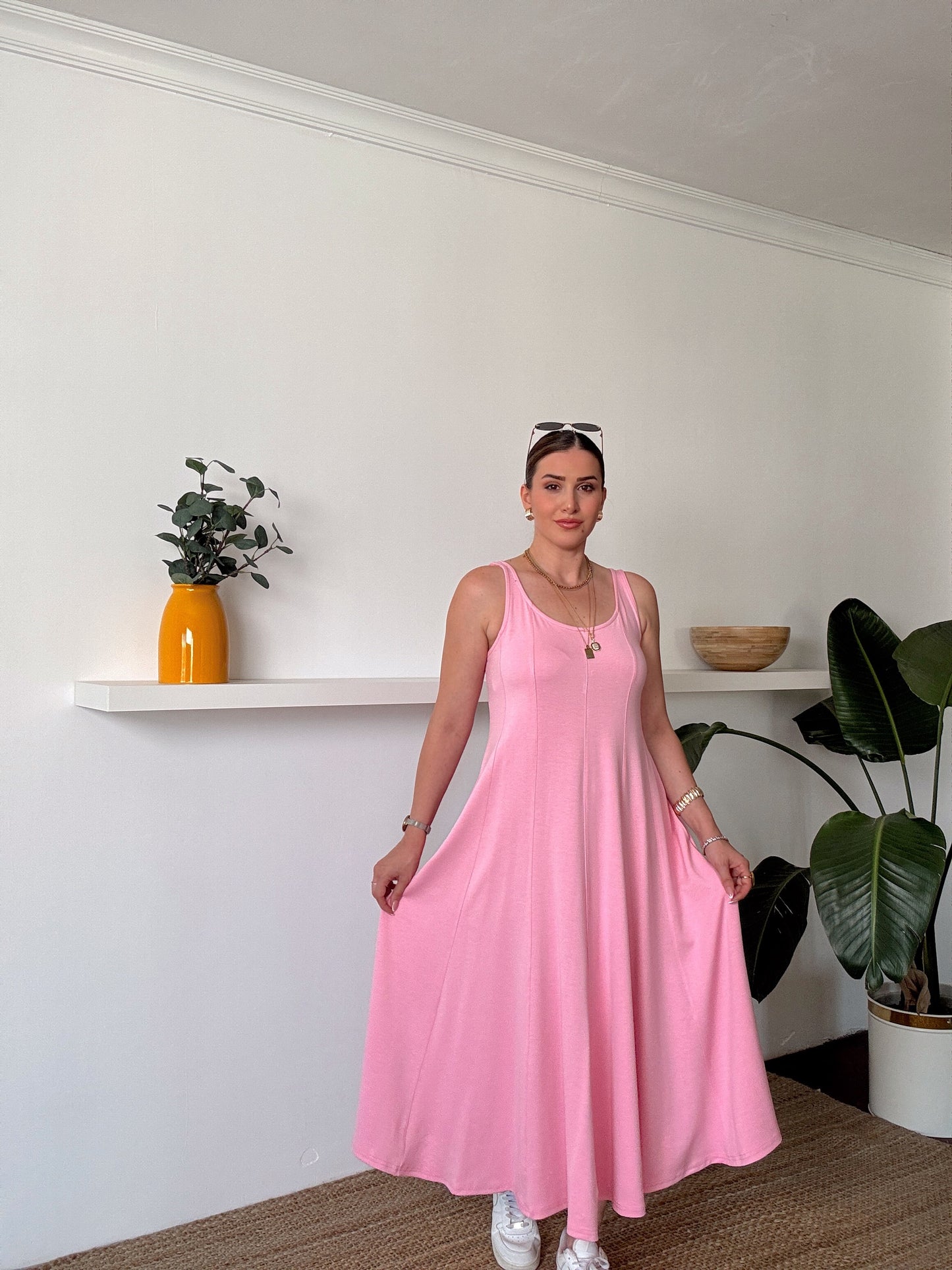 Askılı Modal Kumaş Elbise Pembe