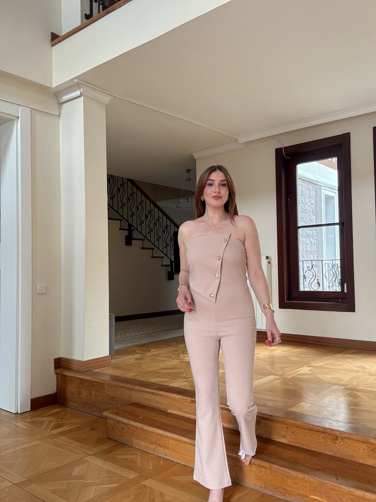 Bonoya gold tokalı sırtı lastikli tulum TAŞ