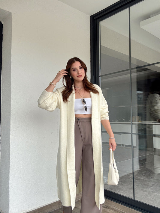 Şardonlu uzun hırka-BEJ