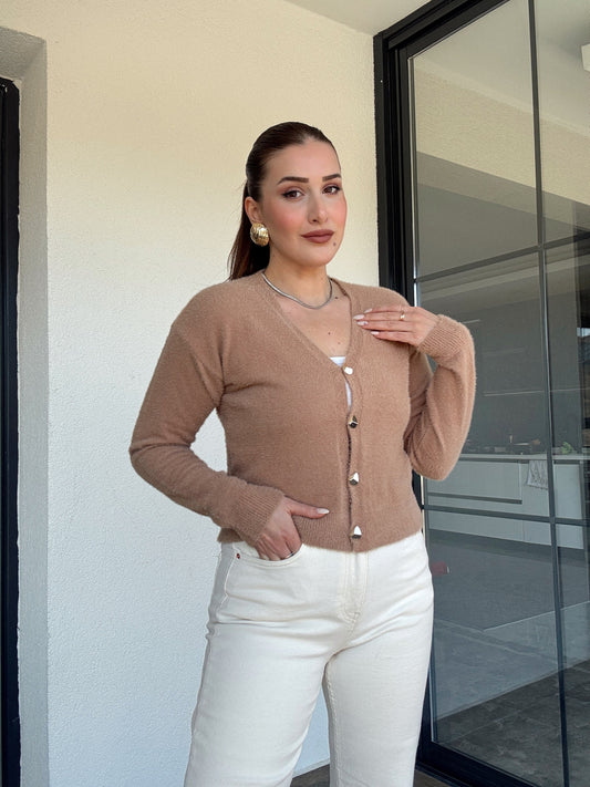 V Yaka yumoş ceket-CAMEL