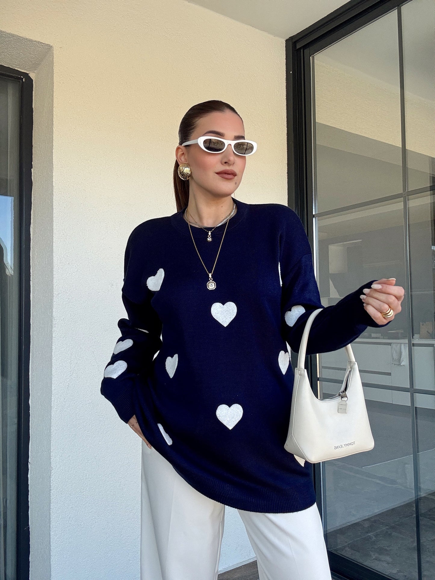 Kalp İşleme Triko Kazak - LACİVERT