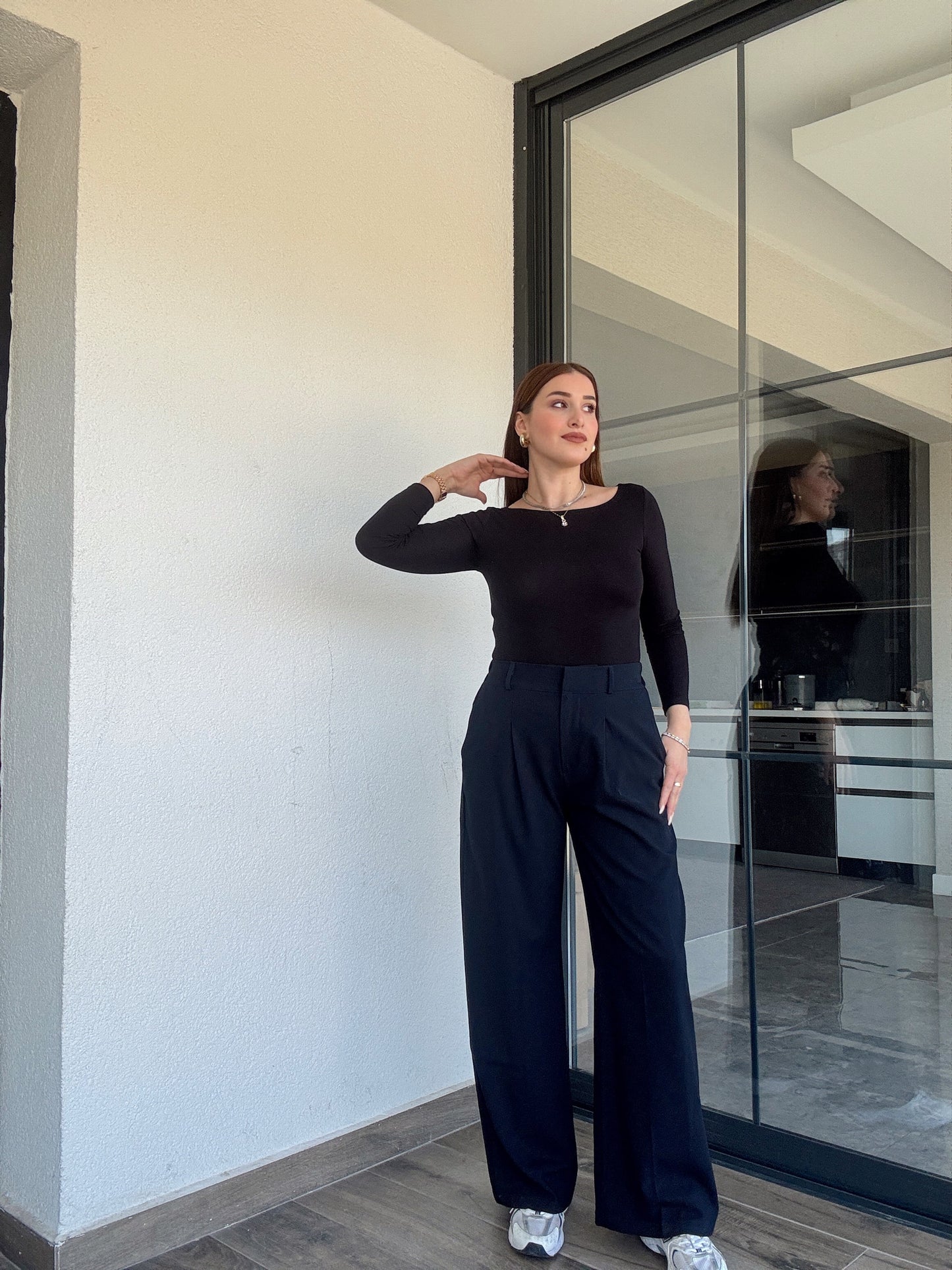 Çıtçıt detaylı palazzo pantolon-LACİVERT