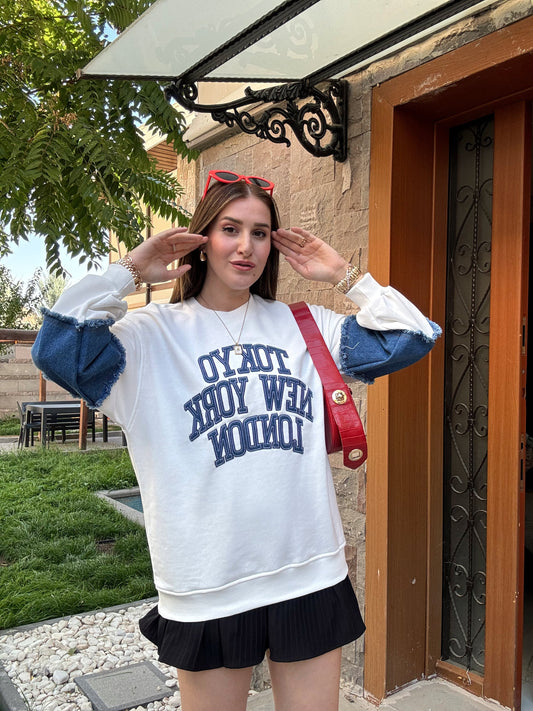 TOKYO Kot Garnili SweatShirt - BEYAZ