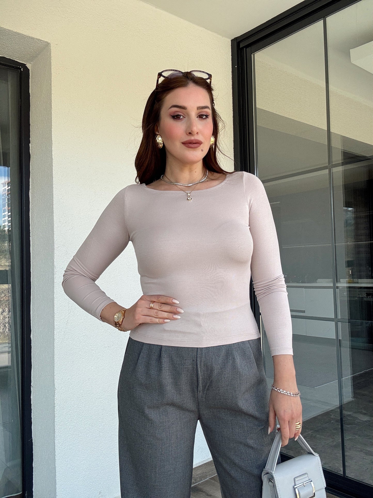 Buzi kayık yaka bluz TAŞ