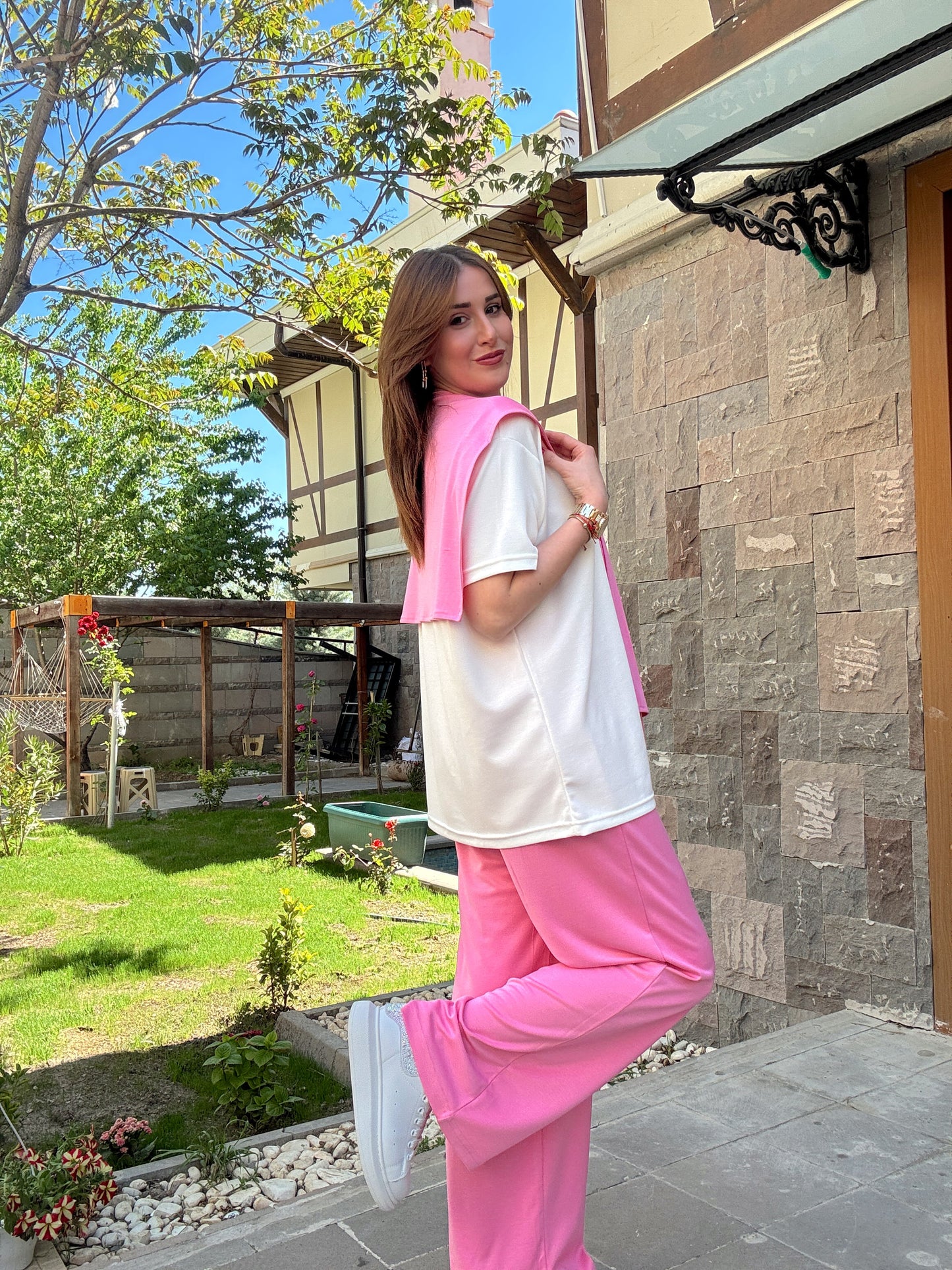 3 Parça Bağlama detaylı Takım Pembe