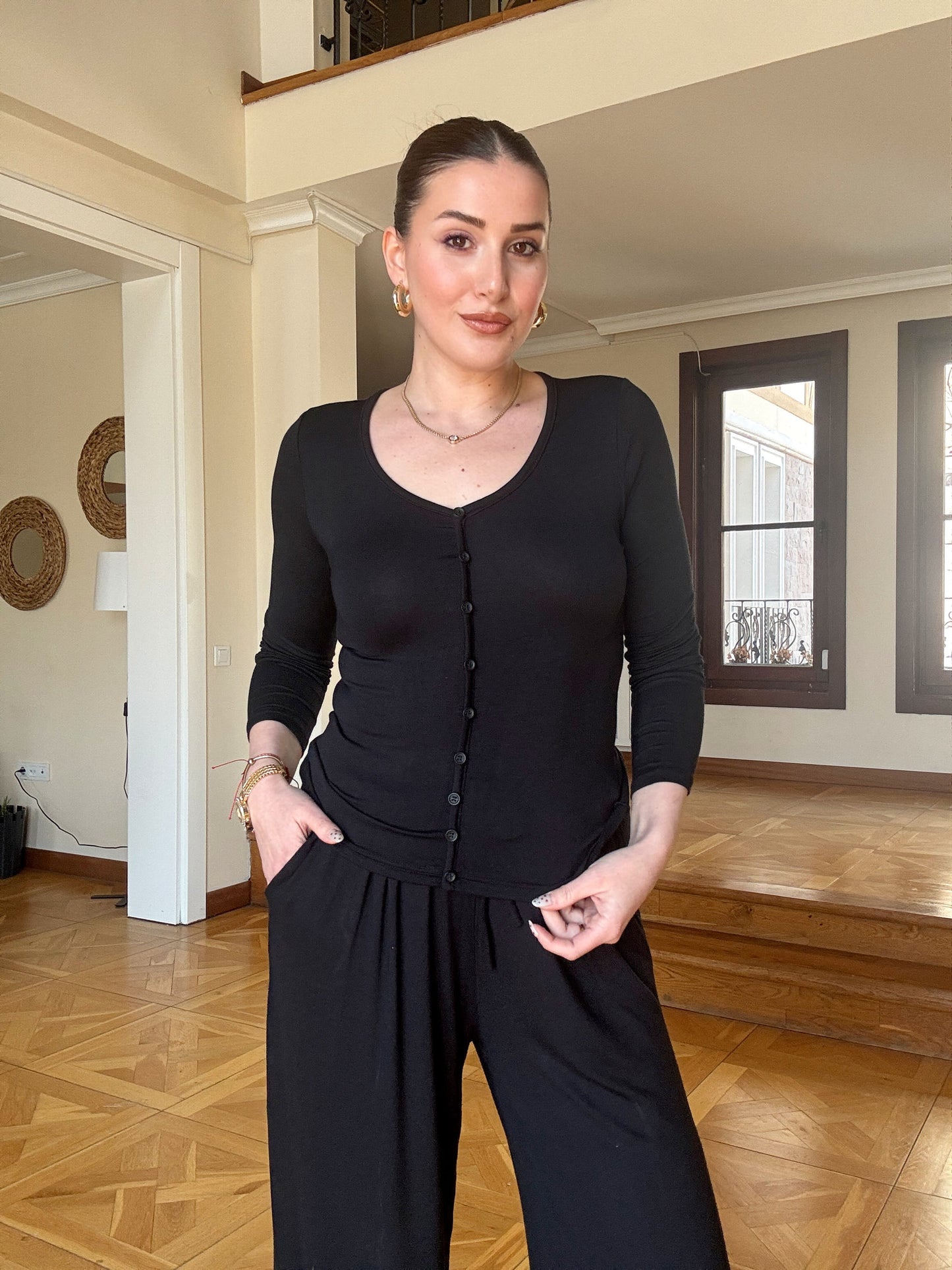 Düğmeli modal ikili takım SİYAH