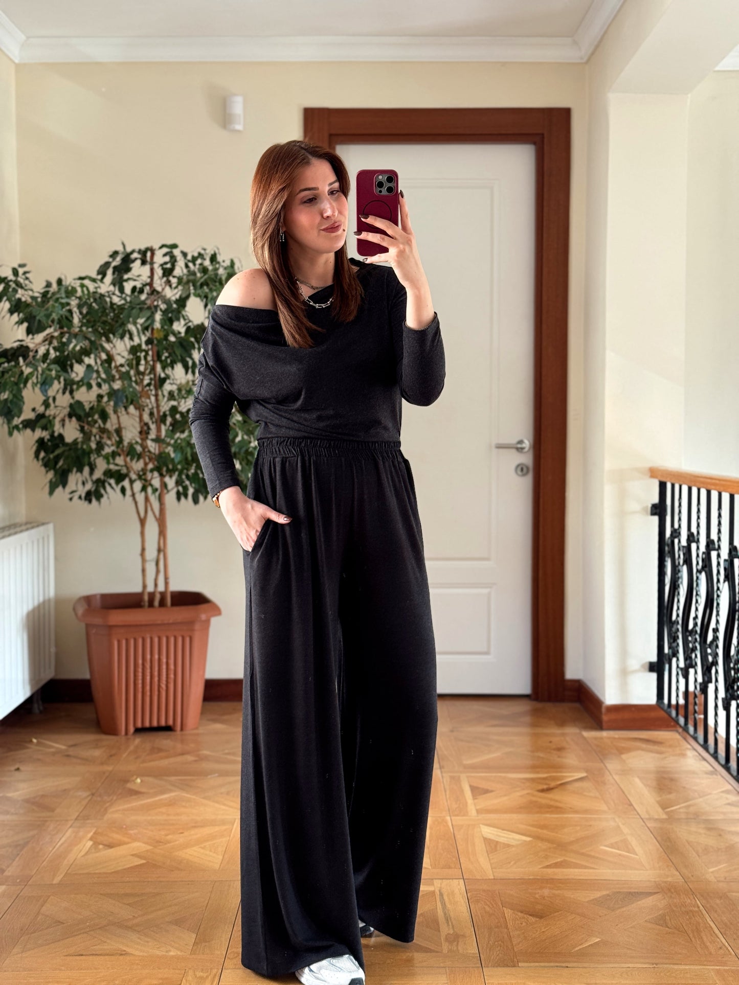 Yarasa kol cepli pantolonlu takım-FÜME