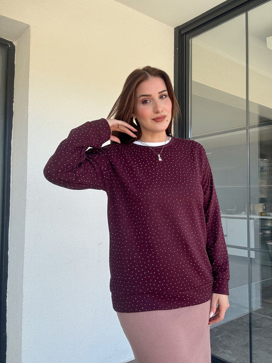 Modal taşlı iki iplik sweat-MÜRDÜM