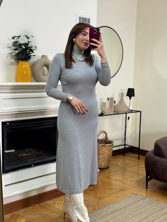 Dik yaka elbise-GRİ