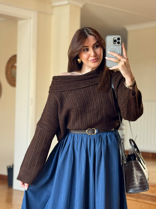 Degaje Yaka Bluz -KAHVERENGİ