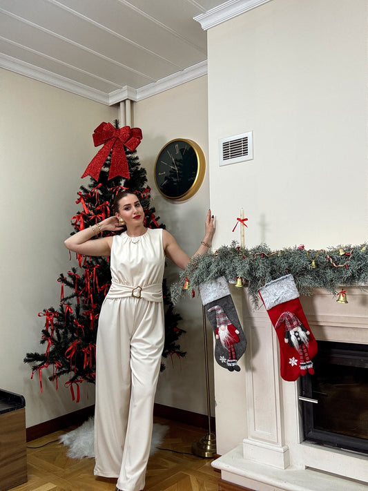 PARİS gold tokalı premium tulum-BEJ