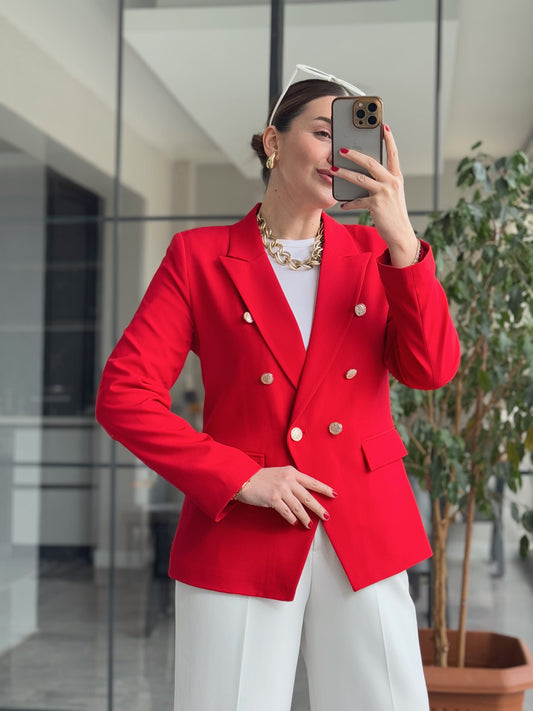 DIANA Düğmeli Astarlı Ceket - KIRMIZI