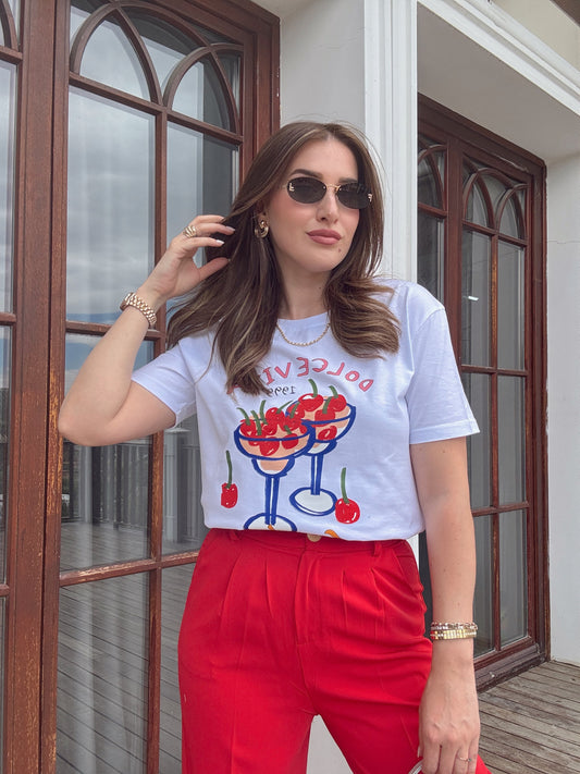 DOLCEVİTA baskılı basic tişört BEYAZ