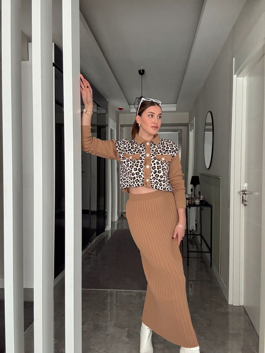 Leopar Desen Etekli Takım - CAMEL