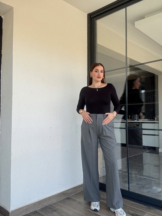 Çıtçıt detaylı palazzo pantolon-GRİ
