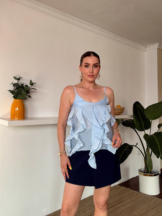 İp Askılı Fırfırlı Atlet Mavi