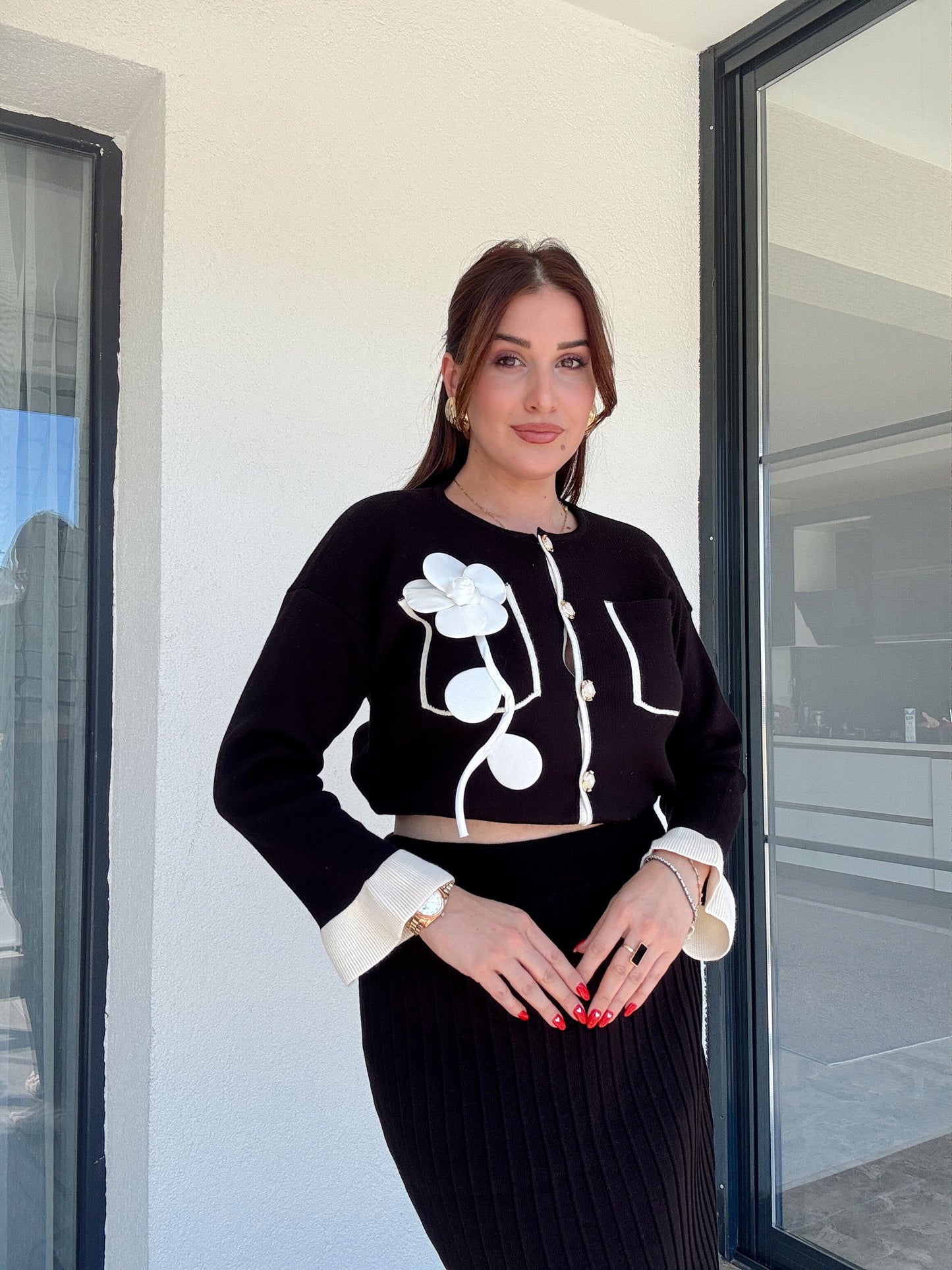 Florya etekli ikili triko takım SİYAH