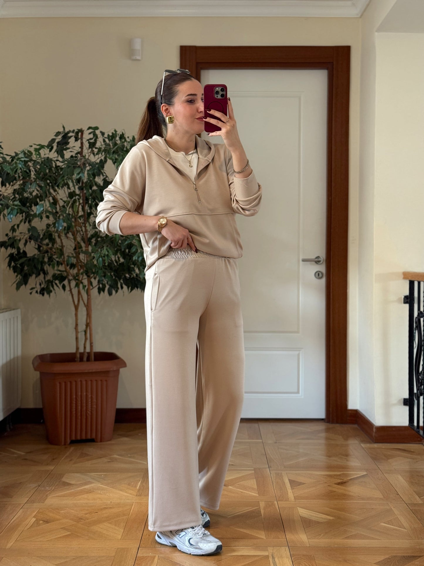 MODAL KUMAŞ KANGURU CEP YARIM FERMUAR TAKIM-TAŞ