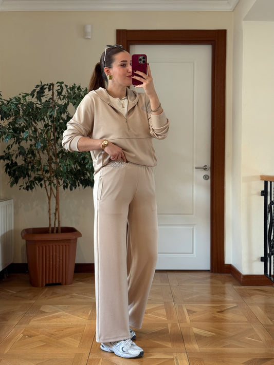 MODAL KUMAŞ KANGURU CEP YARIM FERMUAR TAKIM-TAŞ