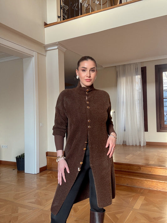 Gold düğme sakal kumaş HIRKA-KAHVERENGİ