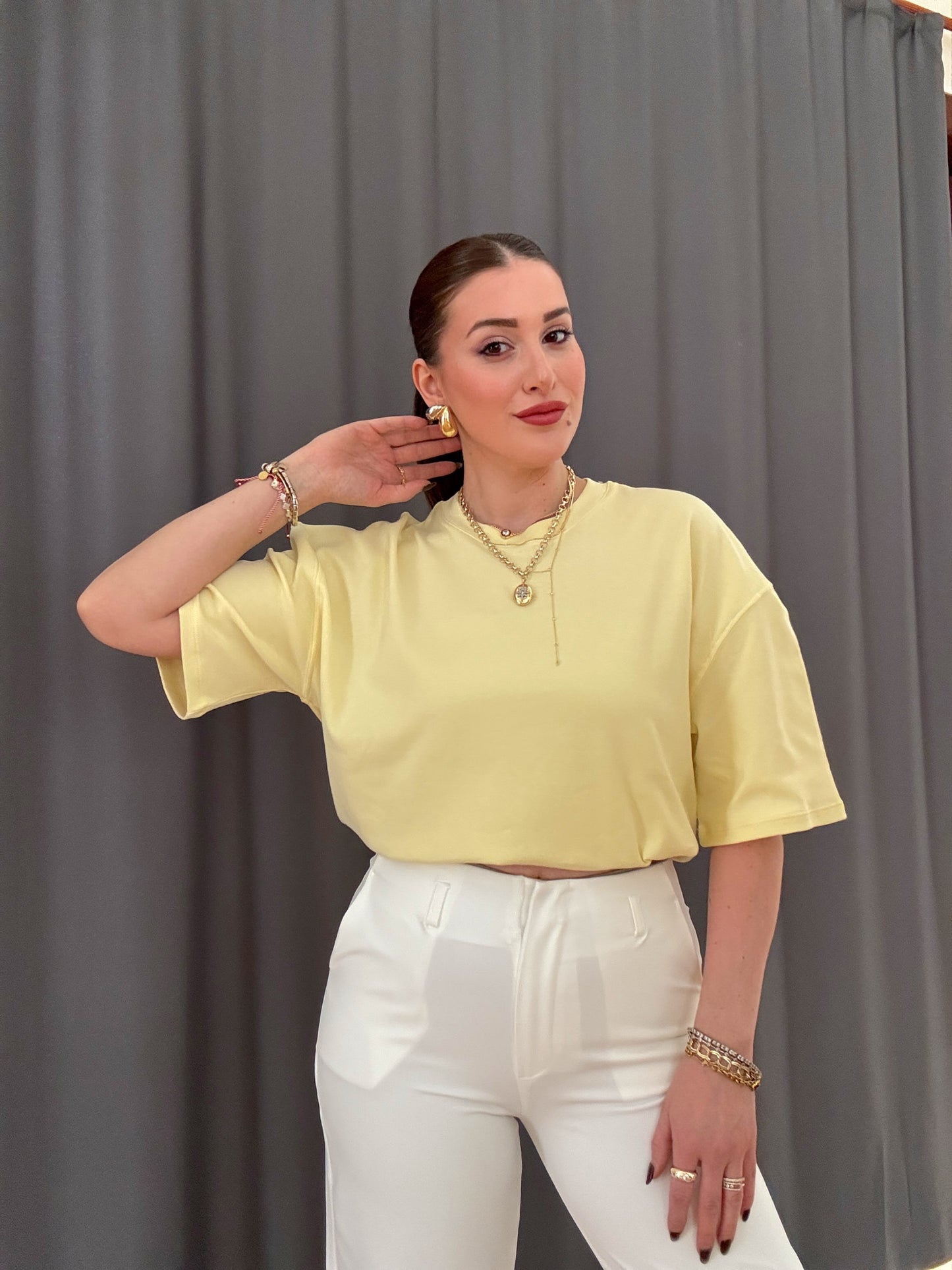 Oversize Basic Tişört Sarı