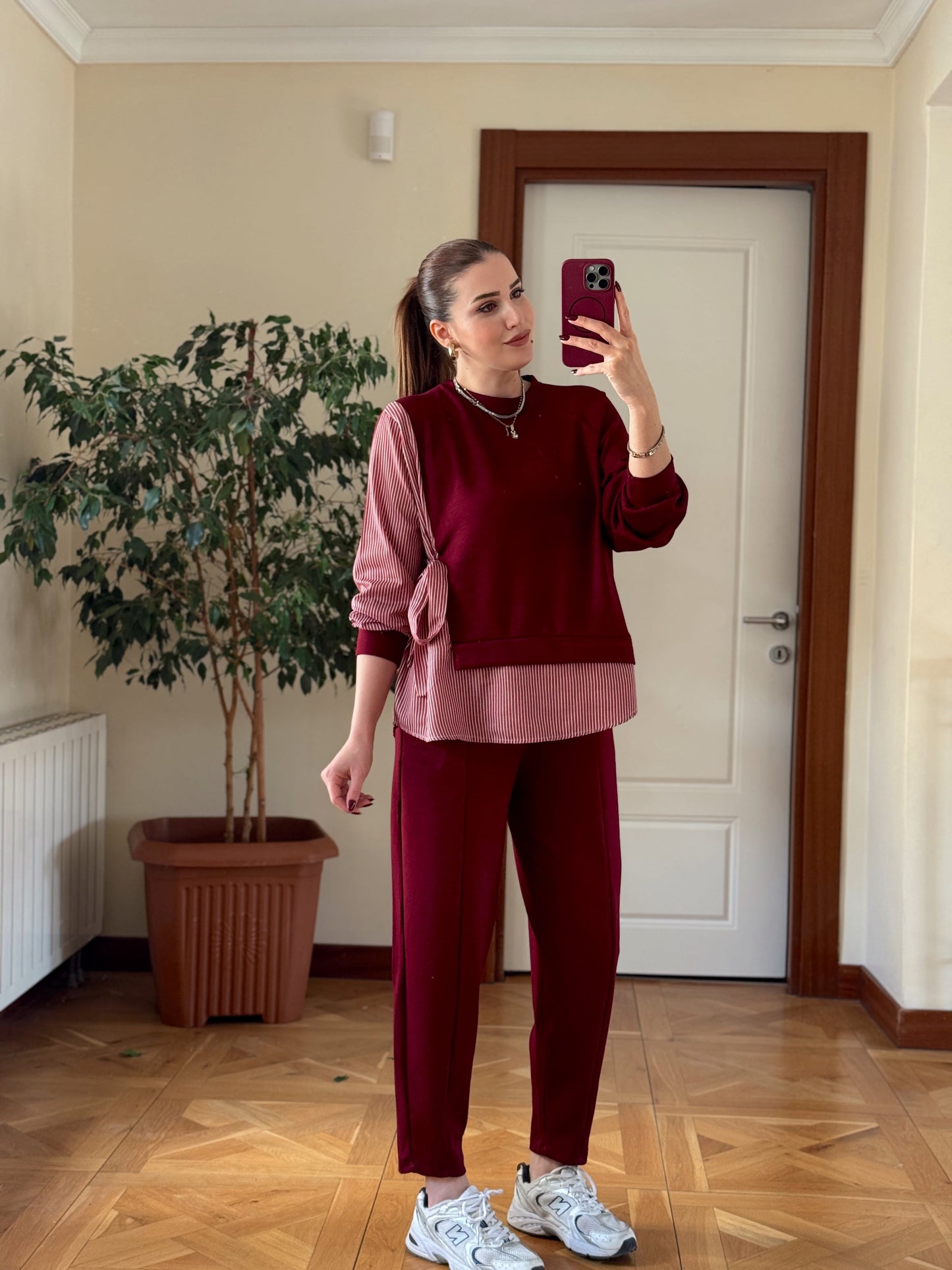 Terikoton garnili bağlamalı takım BORDO