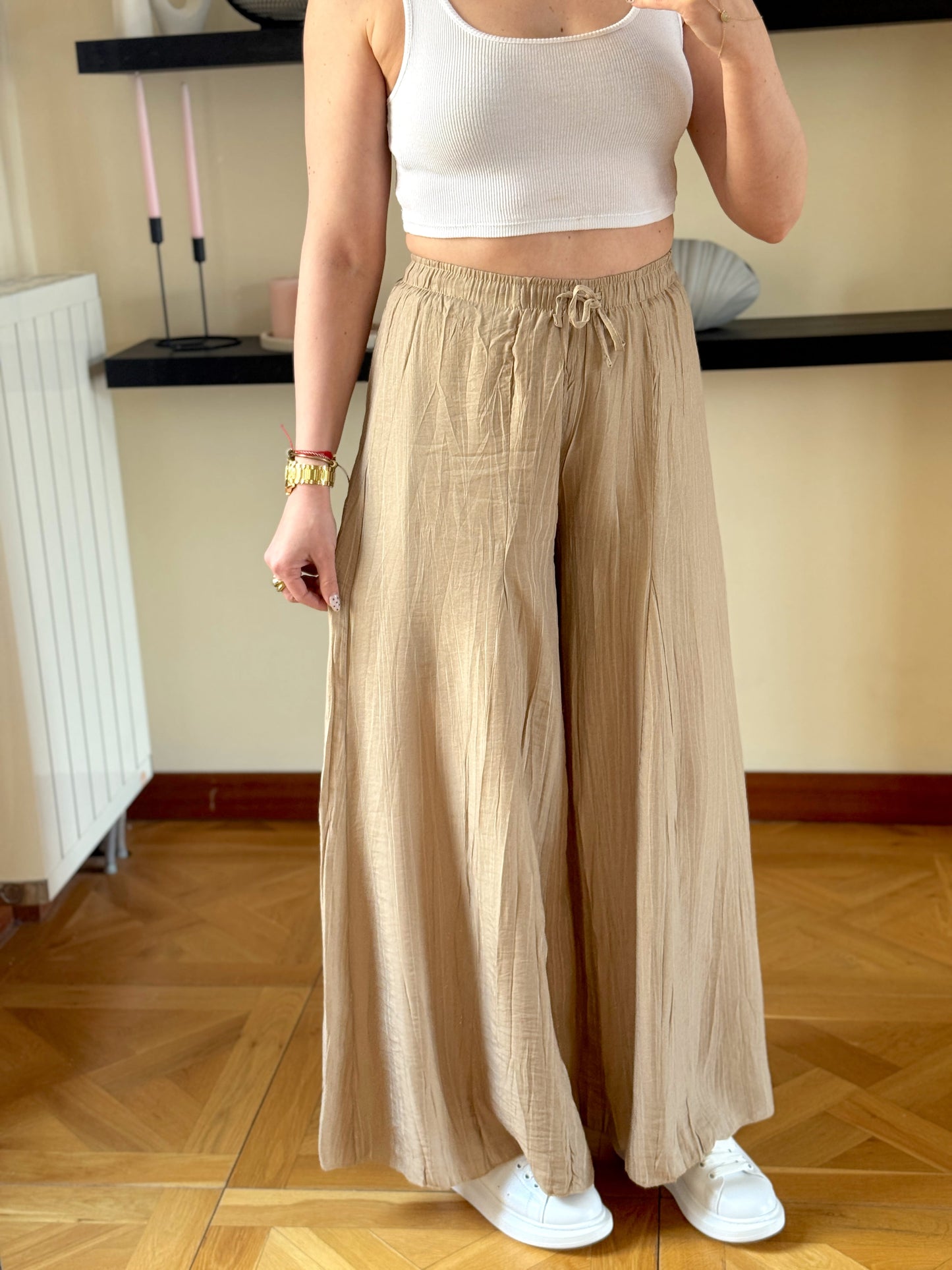 Parçalı geniş pantolon Bej