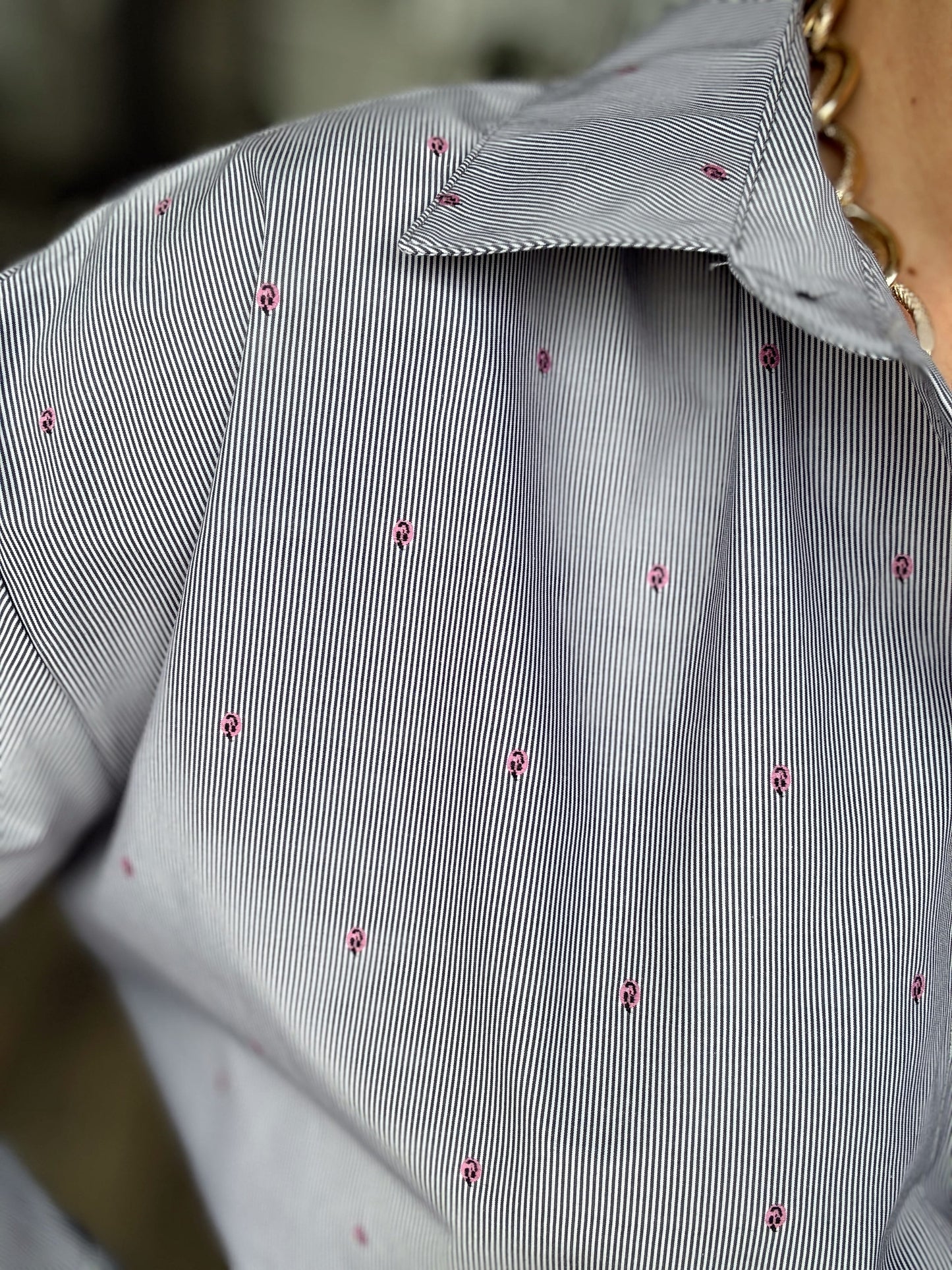 Cotton Çizgili Gömlek - GRİ