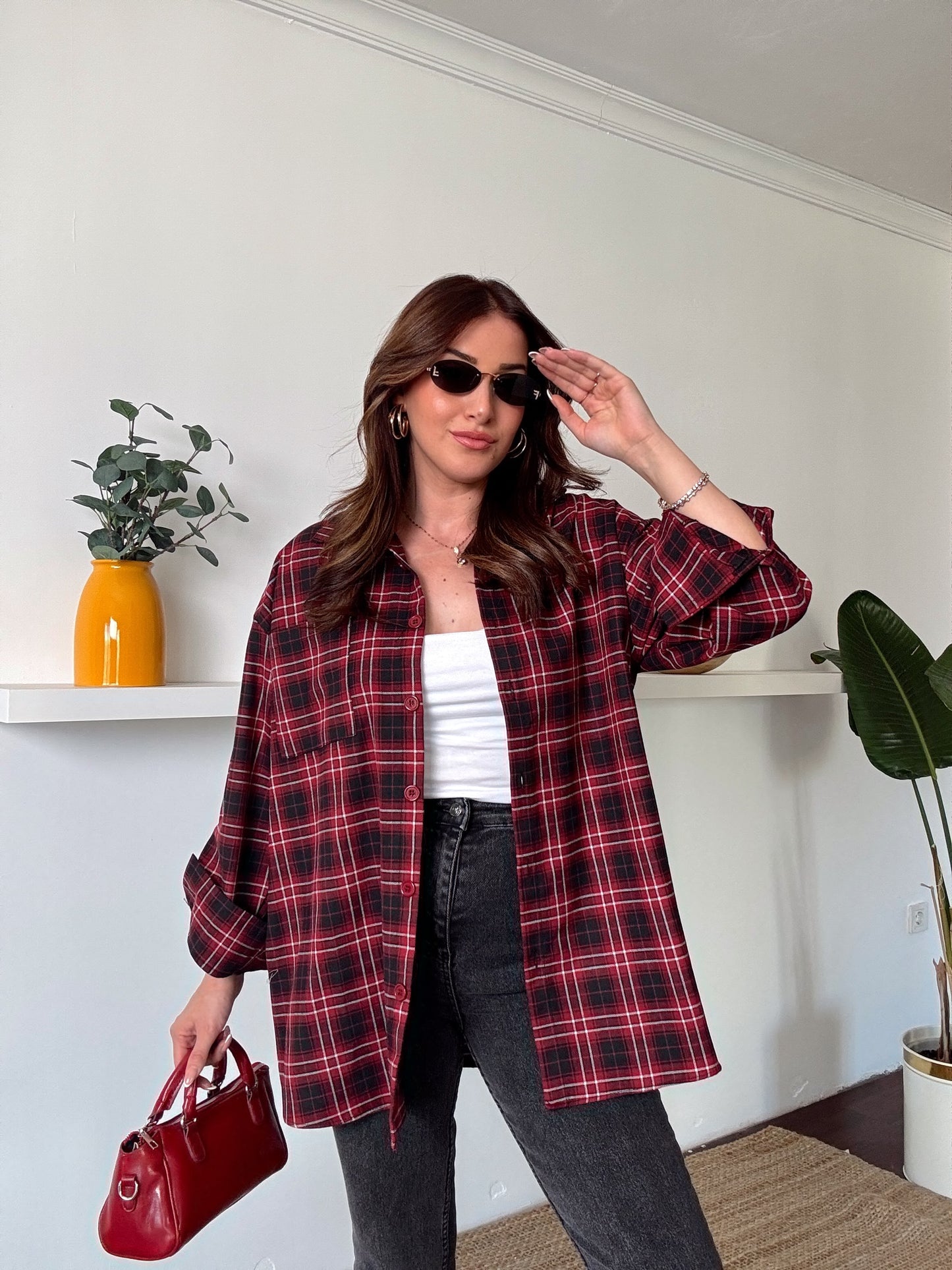 Oversize Oduncu gömlek Bordo