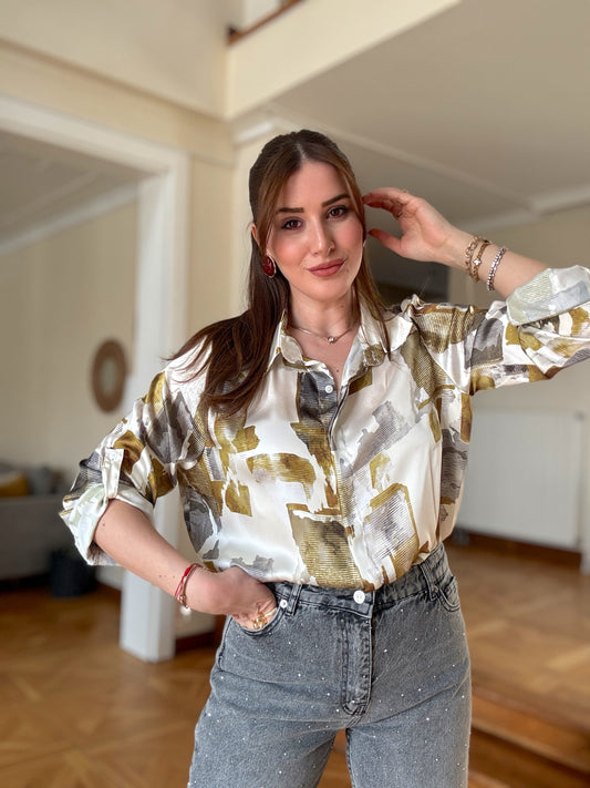 Kolu apoletli saten gömlek Yağ yeşili