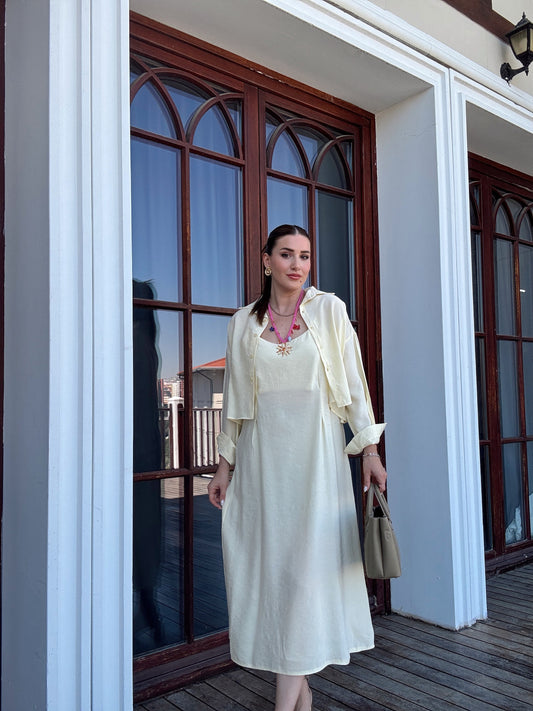 LİZBON gömlek elbiseli ikili takım SARI