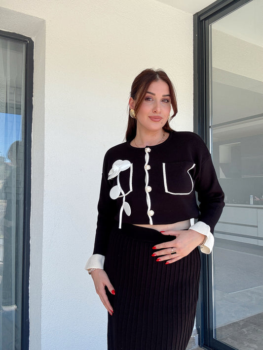 Florya etekli ikili triko takım SİYAH