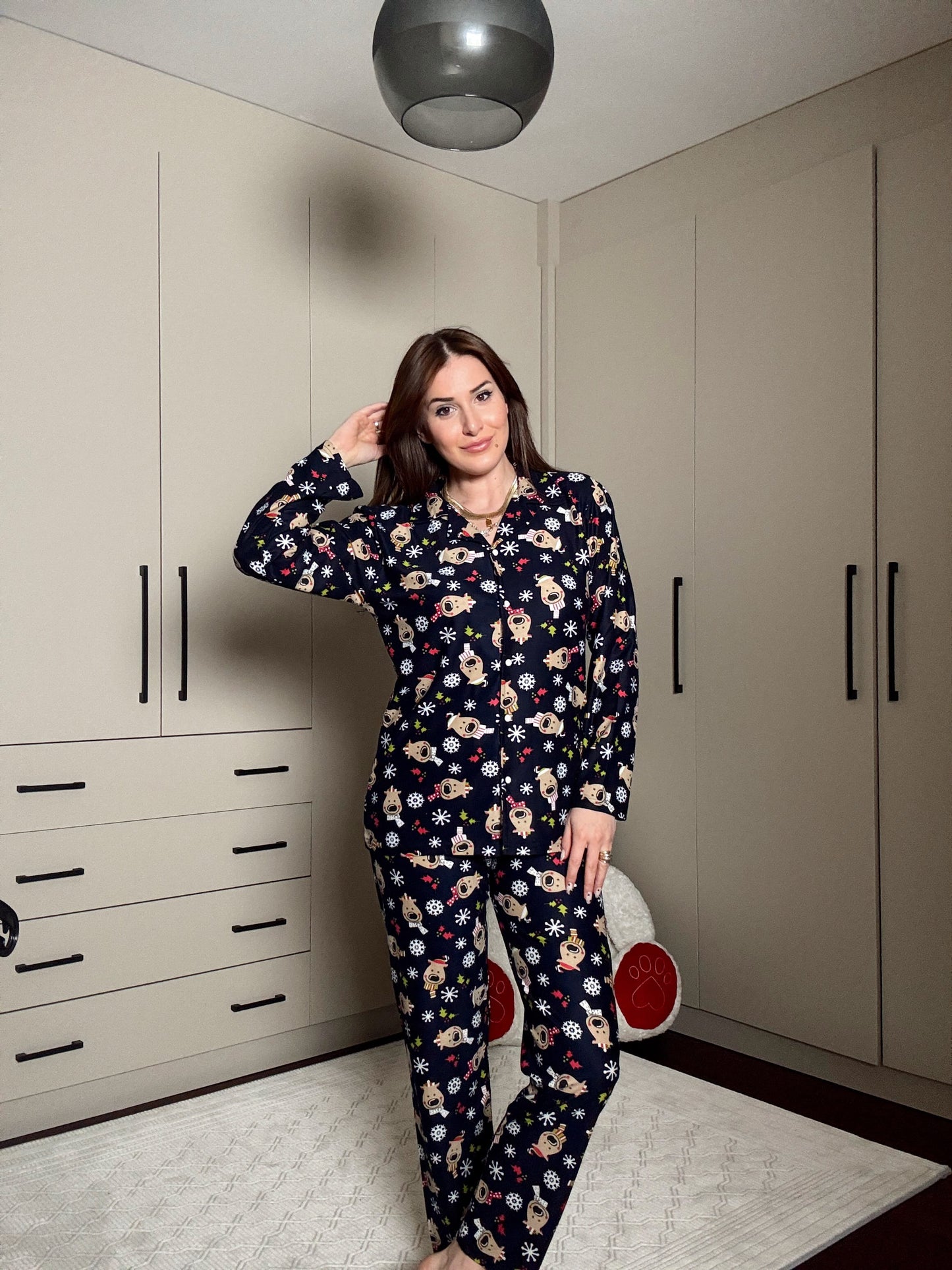 Polar GEYİK desenli pijama takımı-LACİVERT-PEMBE