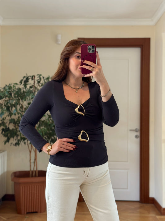 Çift tokalı bluz-LACİVERT