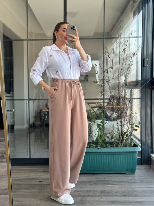 Luna Lastikli Palazzo Pantolon - VİZON